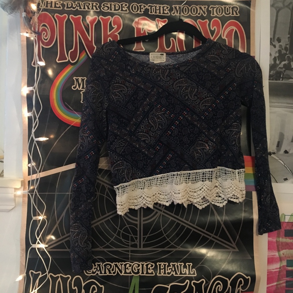 pacsun brandy hippie crop top with lace bottom